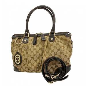 Gucci GG Canvas Sukey Handbag 247902 Beige Brown Champagne 2-Way Bag for Women